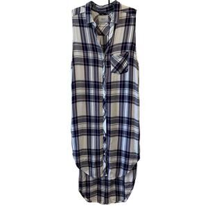 RAILS Jordyn Plaid Tunic Sleeveless Button Up Flannel Top Womens Size L High Low
